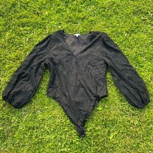 Sofia Jeans by Sofia Vergara Black Lacey Long Sleeve Body Suit